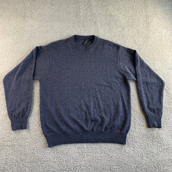 Enzo Mantovani‎ Sweater Cashmere Silk Mens Large Cable Knit Pullover Blue NEW - Picture 1 of 12